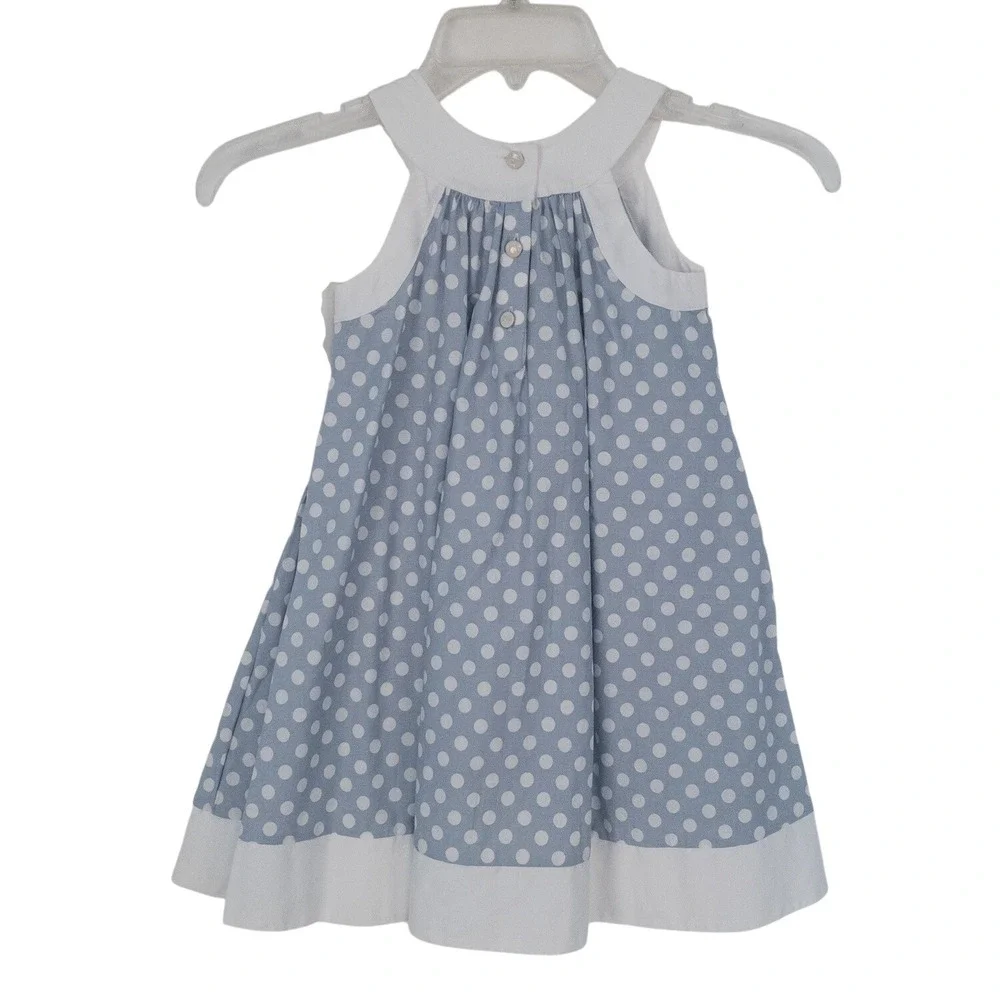Savannah Dress Girls 4T‎ Blue Polka Dot Sleeveless A-Line Cotton NWT